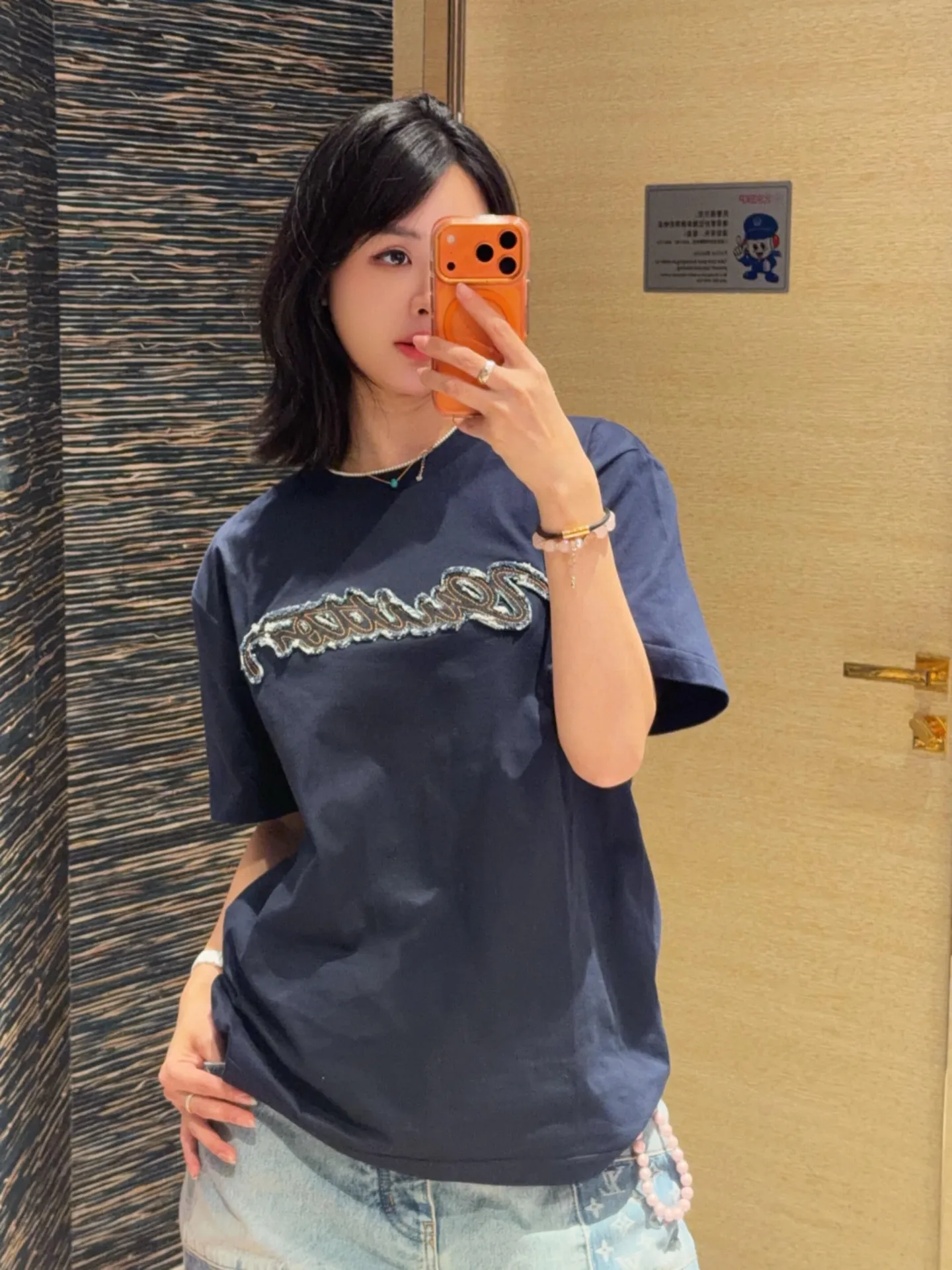 Louis Vuitton/Louis Vuitton 26ss denim patch embroidered short sleeves